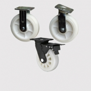 Колесные опоры болшегрузные, неповоротные, поворотные и поворотные с тормозом, нейлоновый контактный слой, обод - высокопрочный пластик, платформенное крепление.